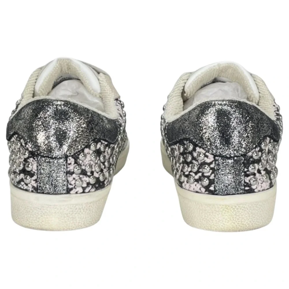 AQUA Womens Sneakers 10M Tess Grey Snake Print Leather Silver Studded
